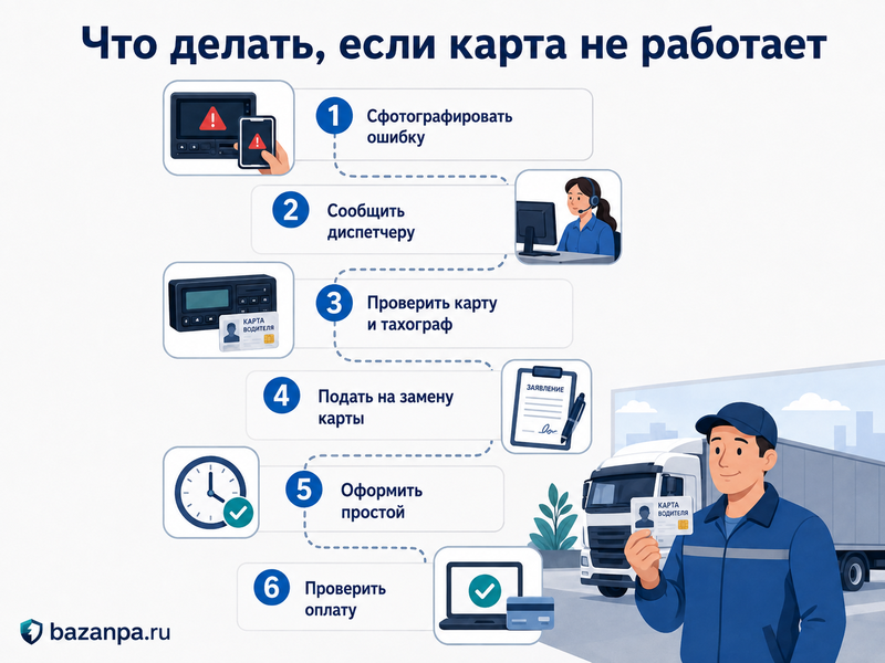 Карта водителя для тахографа не работает или заблокирована: кто заменяет и оплачивает простой