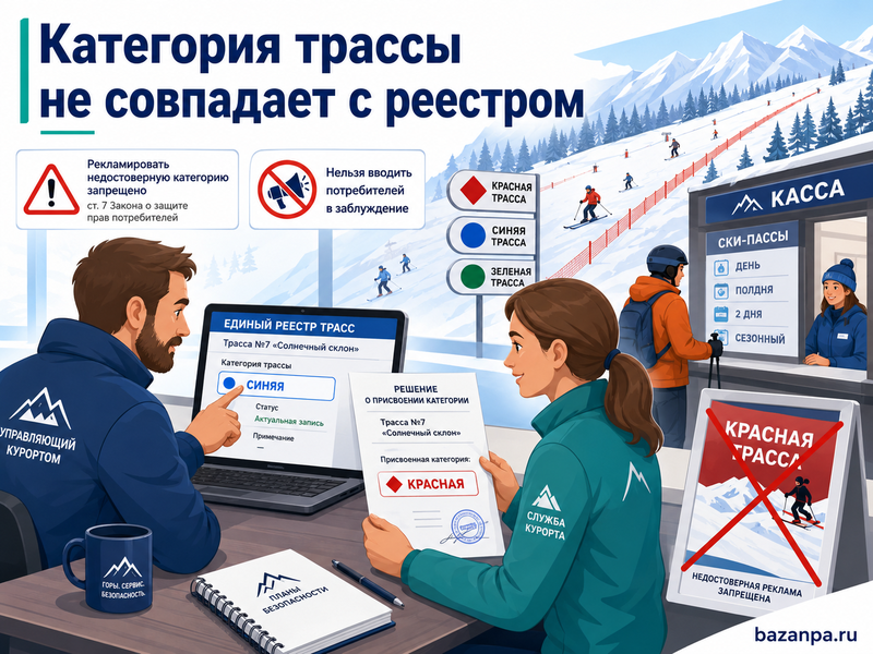 Категория горнолыжной трассы не совпадает с реестром