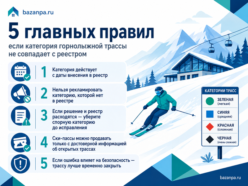 Категория горнолыжной трассы не совпадает с реестром