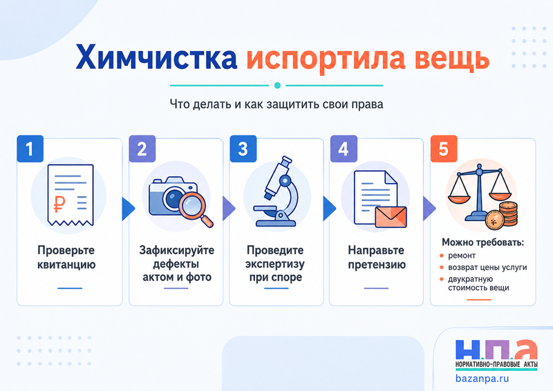 Химчистка испортила одежду, обувь или сумку квитанция, экспертиза и возмещение стоимости вещи