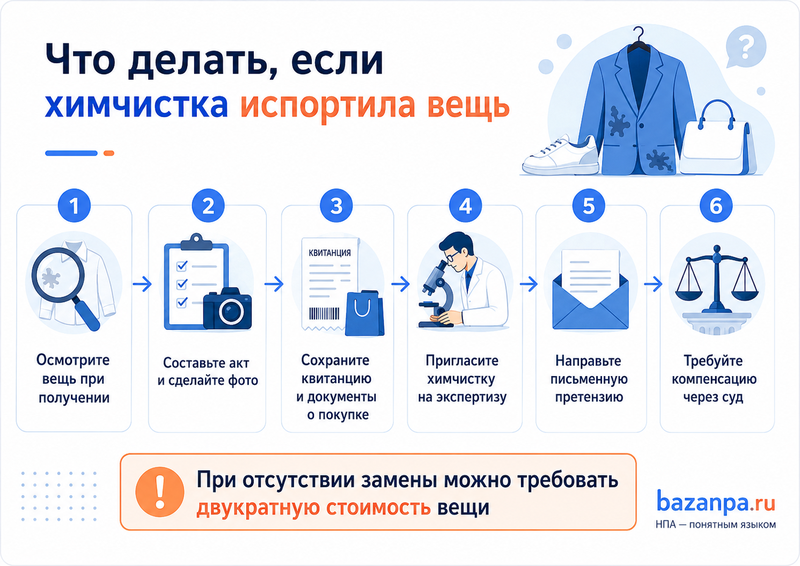 Химчистка испортила одежду, обувь или сумку квитанция, экспертиза и возмещение стоимости вещи