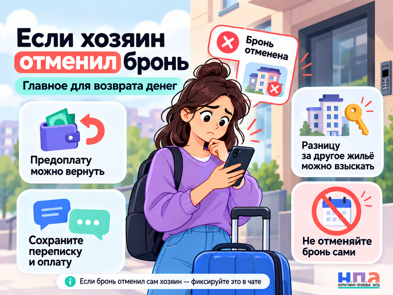 Хозяин отменил оплаченное посуточное заселение - что делать