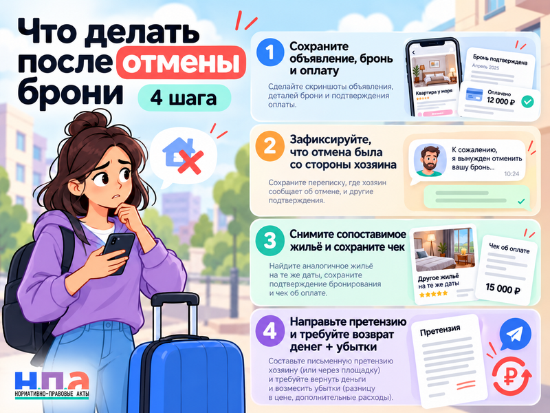 Хозяин отменил оплаченное посуточное заселение - что делать