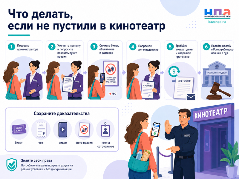 Кинотеатр запрещает проносить свою еду, требует показать сумку или не пускает зрителя с билетом