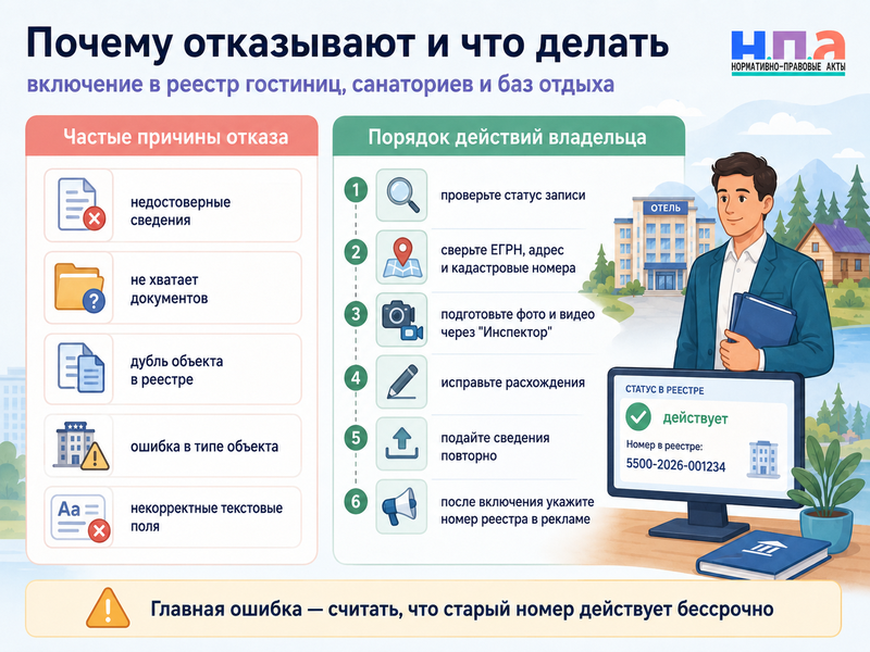 Классификация гостиниц, санаториев и баз отдыха с 1 сентября 2026 года: включение в реестр и причины отказа