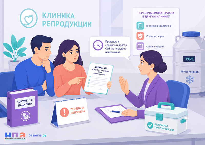Клиника не позволяет перевезти эмбрионы или половые клетки в другую организацию