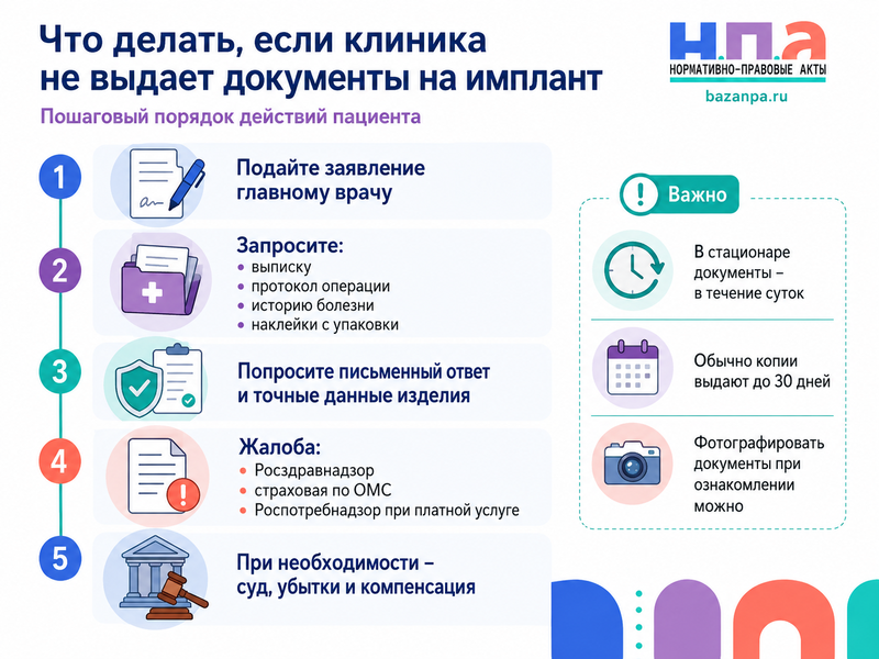 Клиника не выдает паспорт импланта, эндопротеза, интраокулярной линзы или другого медицинского изделия