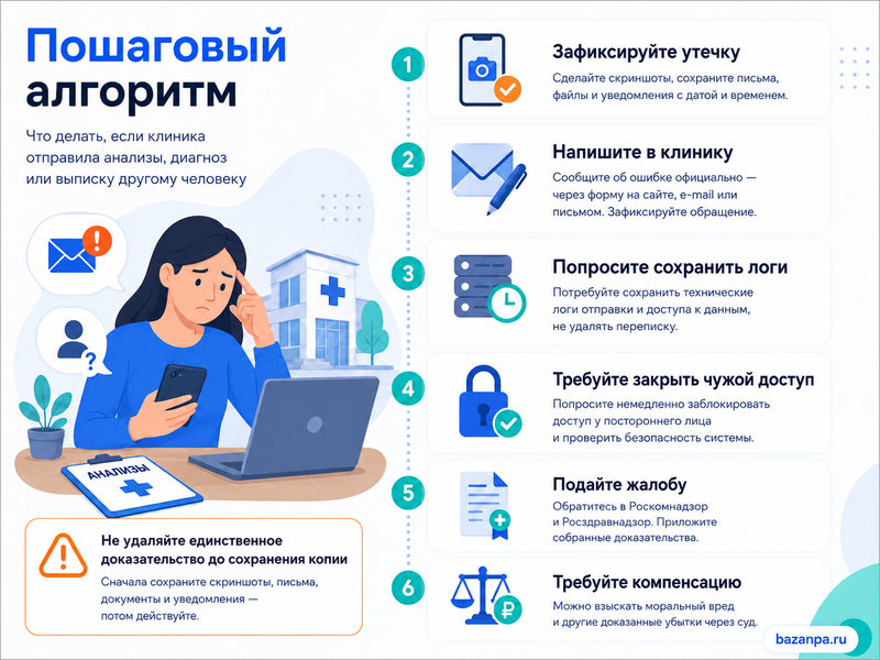 Клиника отправила результаты анализов, диагноз или выписку другому человеку что делать