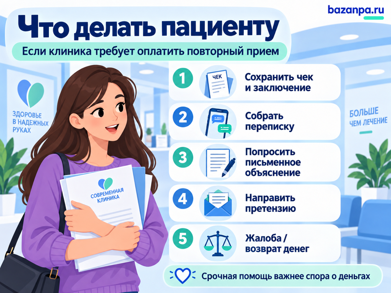 Клиника требует снова оплатить прием из-за ошибки врача - нужно ли платить