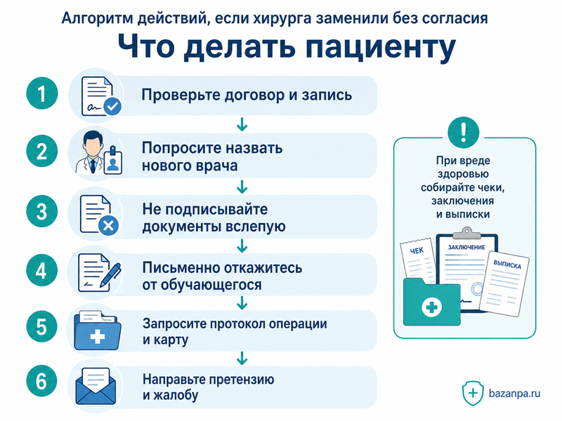 Клиника заменила согласованного хирурга или лечащего врача без согласия пациента
