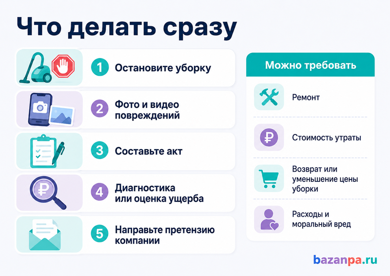 Клининговая компания повредила мебель, технику или отделку квартиры