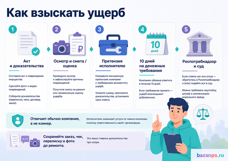 Клининговая компания повредила мебель, технику или отделку квартиры