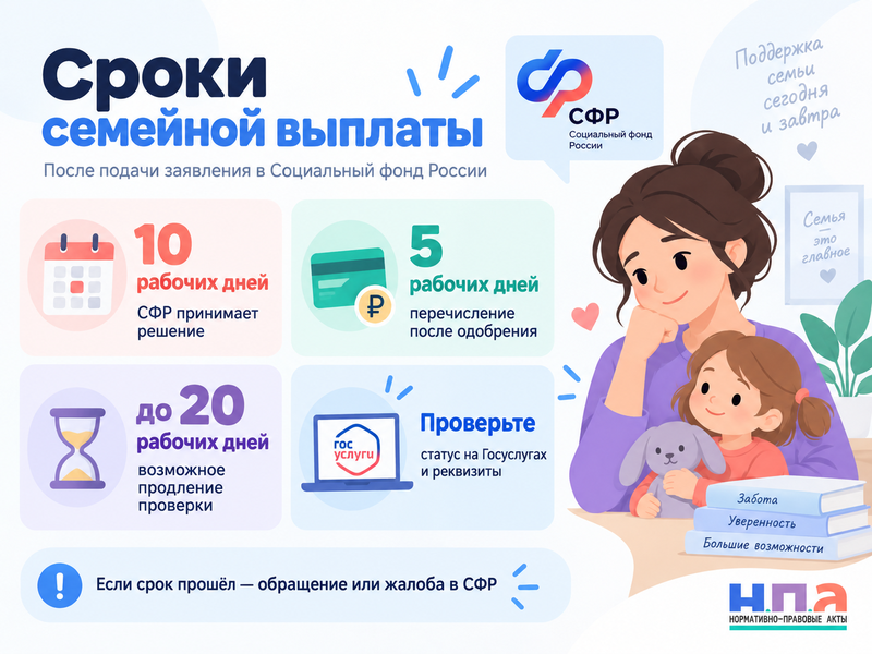 Когда СФР перечислит ежегодную семейную выплату после заявления