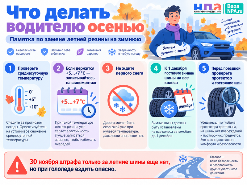 Когда менять летнюю резину на зимнюю в 2026 году и можно ли ездить осенью