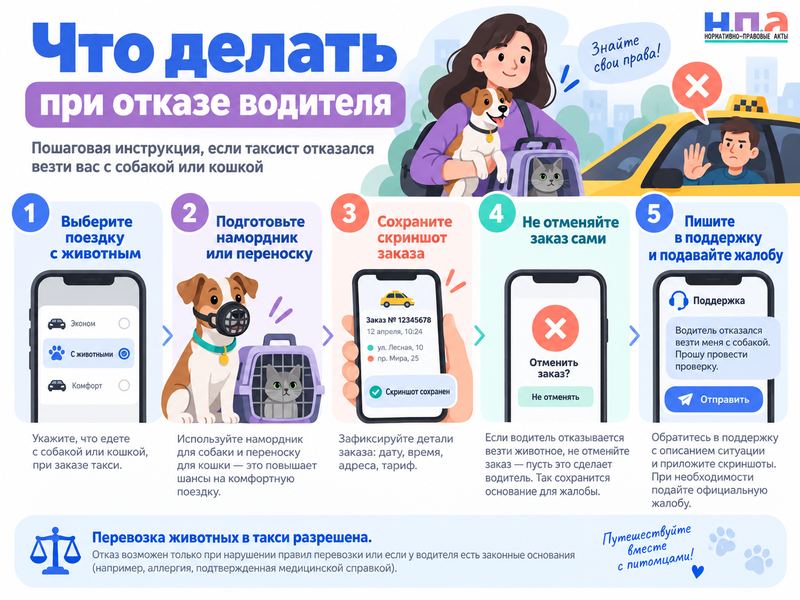 Когда таксист может отказаться везти пассажира с собакой или кошкой