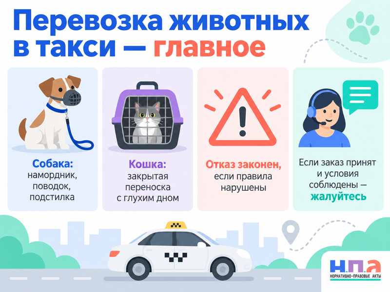 Когда таксист может отказаться везти пассажира с собакой или кошкой