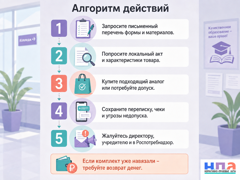 Колледж или учебный центр заставляет покупать форму и материалы у указанного продавца