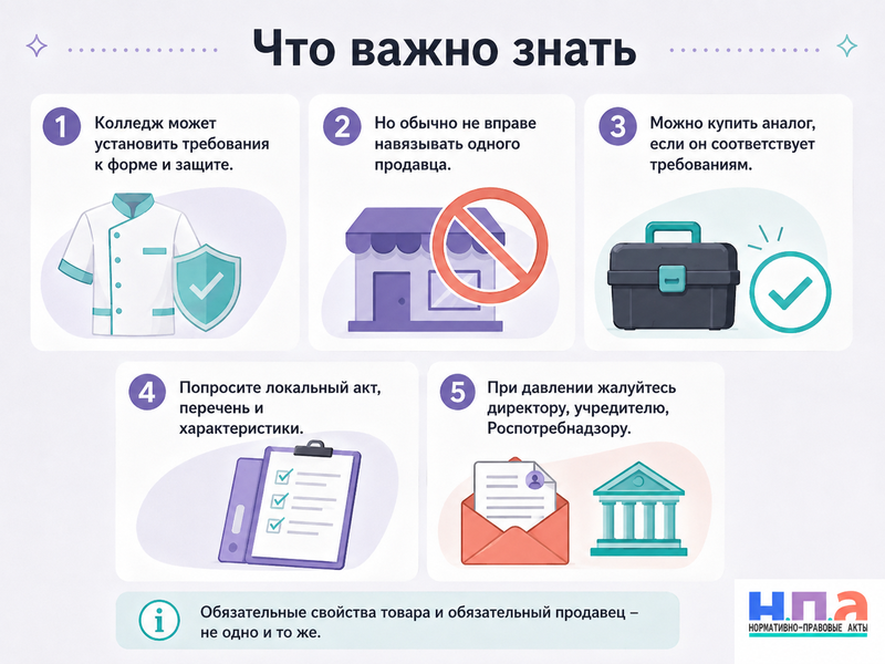 Колледж или учебный центр заставляет покупать форму и материалы у указанного продавца