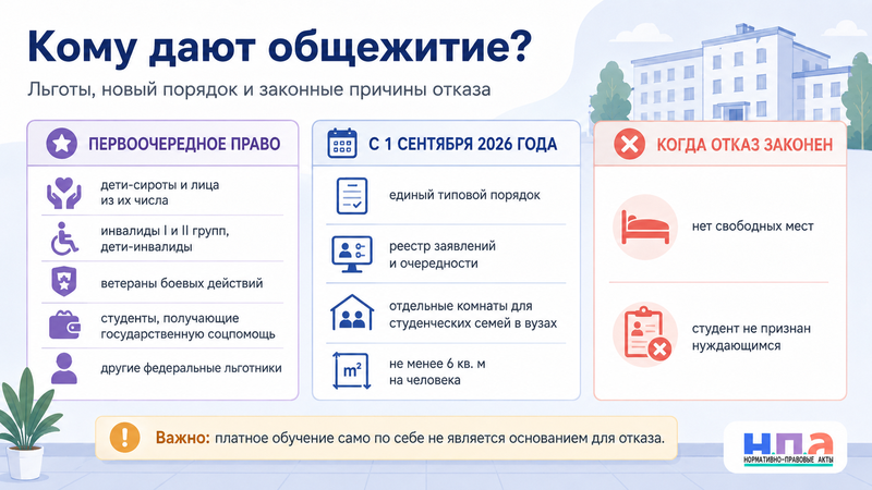 Колледж или вуз отказал в предоставлении общежития в 2026 году: кто имеет преимущество и как обжаловать решение