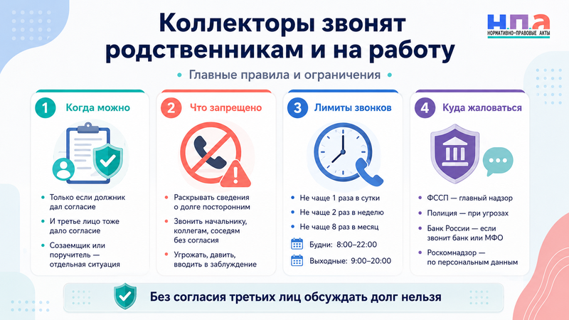 Коллекторы звонят родственникам и на работу что запрещено и куда жаловаться