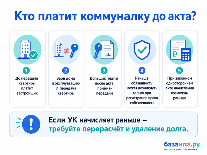 Коммунальные платежи до акта приёма-передачи квартиры кто должен платить