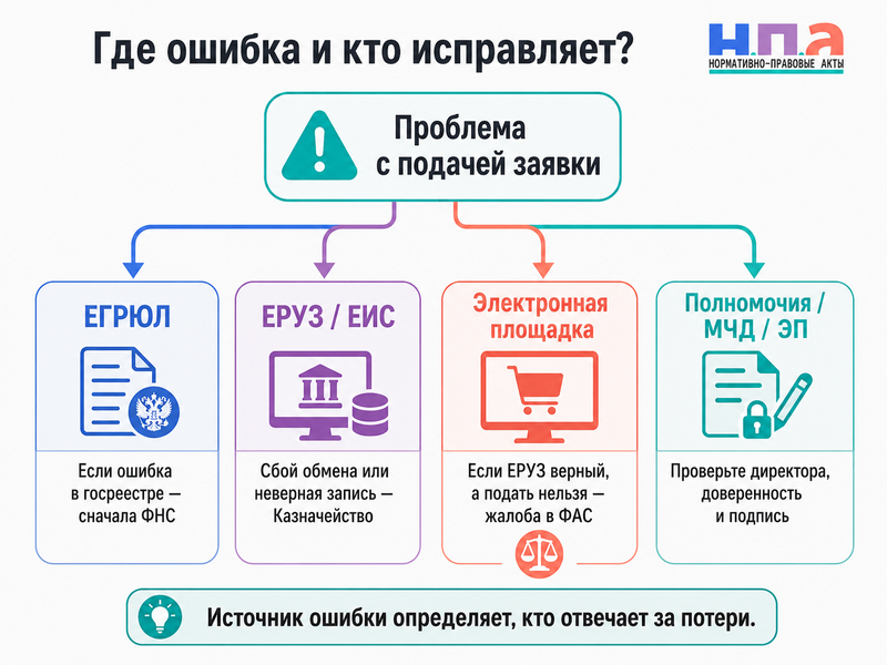 Компания зарегистрирована в ЕИС, но отсутствует в ЕРУЗ или указаны неверные сведения как исправить запись и подать заявку