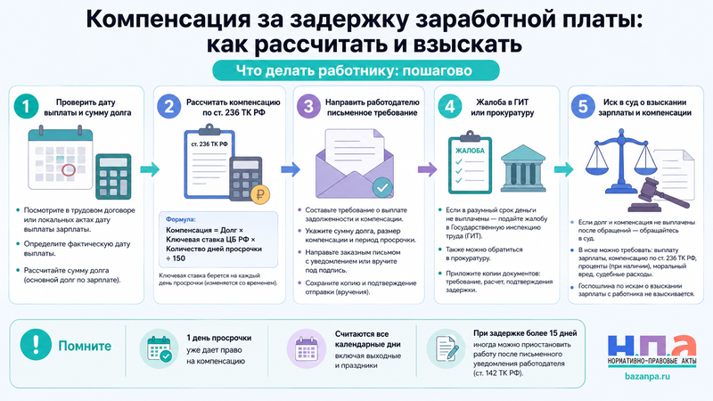 Компенсация за задержку заработной платы как рассчитать и взыскать
