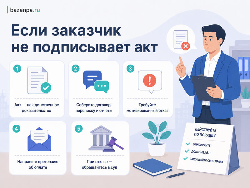 Контрагент не подписывает акт выполненных работ как доказать оказание услуг и взыскать оплату