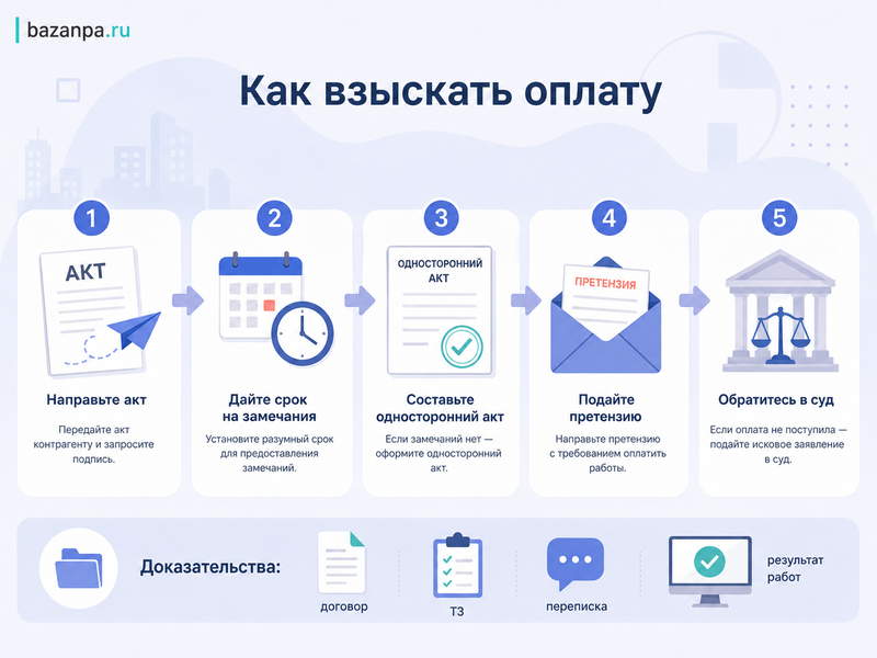 Контрагент не подписывает акт выполненных работ как доказать оказание услуг и взыскать оплату