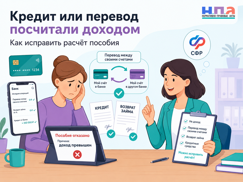 Кредит, возврат займа или перевод между своими счетами посчитали доходом семьи как исправить расчёт