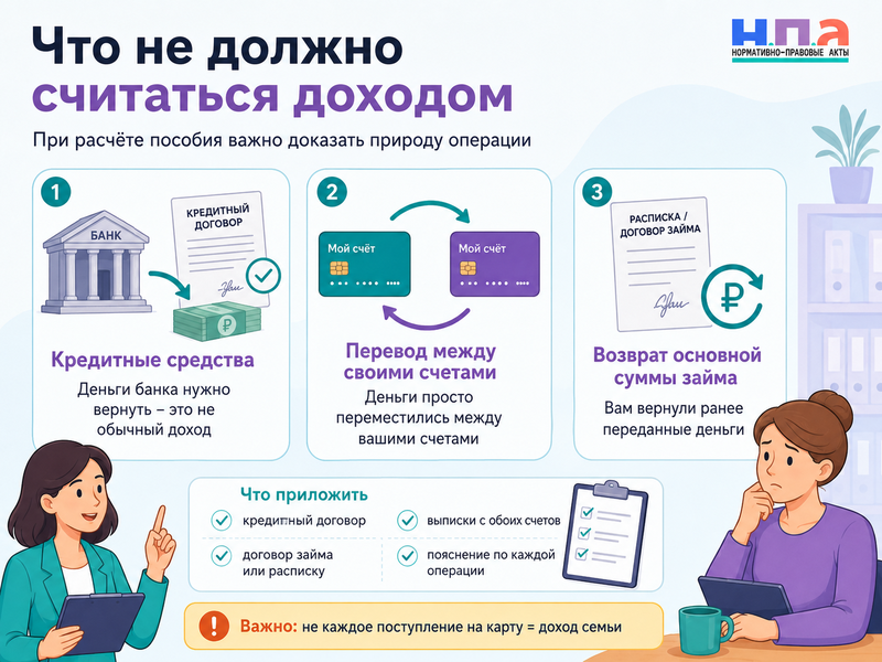 Кредит, возврат займа или перевод между своими счетами посчитали доходом семьи как исправить расчёт