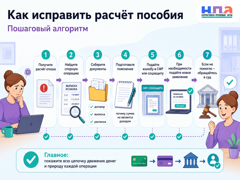 Кредит, возврат займа или перевод между своими счетами посчитали доходом семьи как исправить расчёт
