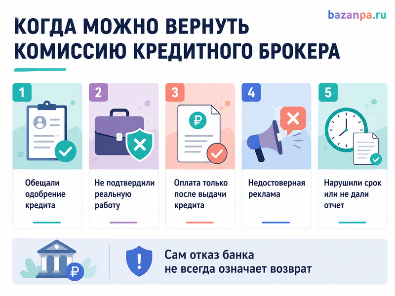 Кредитный брокер взял деньги, но банк отказал: как вернуть комиссию