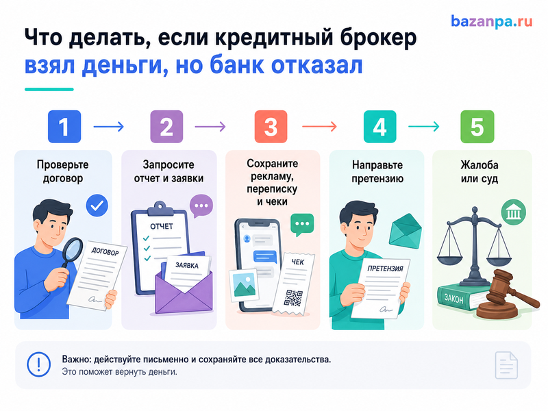 Кредитный брокер взял деньги, но банк отказал: как вернуть комиссию