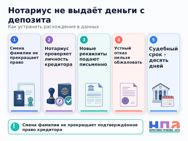 Кредитор не может получить деньги с депозита нотариуса из-за ошибки в данных