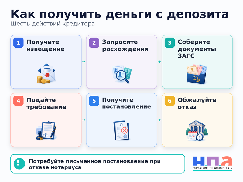 Кредитор не может получить деньги с депозита нотариуса из-за ошибки в данных