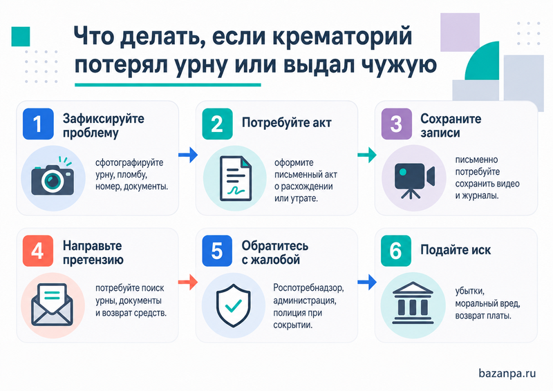 Крематорий потерял урну, перепутал прах или выдал его постороннему что делать