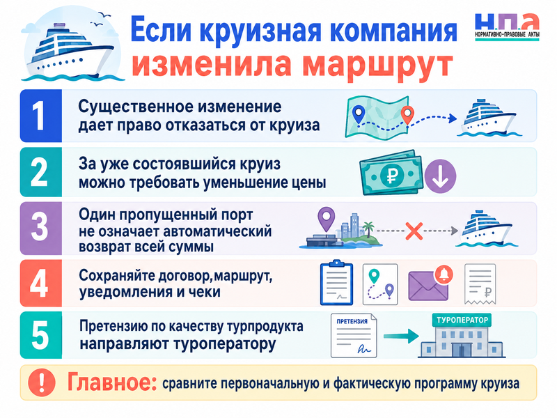 Круизная компания изменила маршрут когда можно отказаться от круиза или вернуть часть стоимости