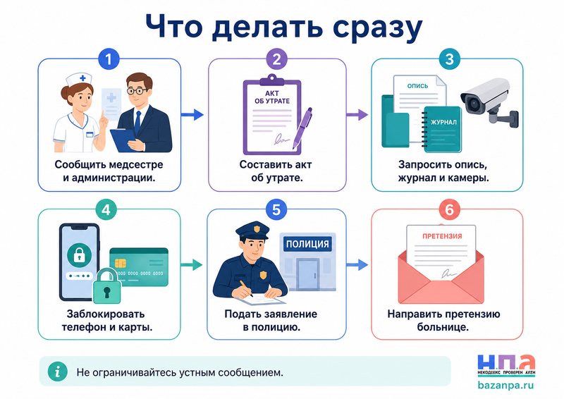 Кто отвечает за одежду, телефон, деньги и документы, пропавшие в больнице