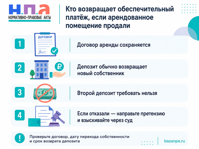 Кто возвращает обеспечительный платёж, если арендованное помещение продали