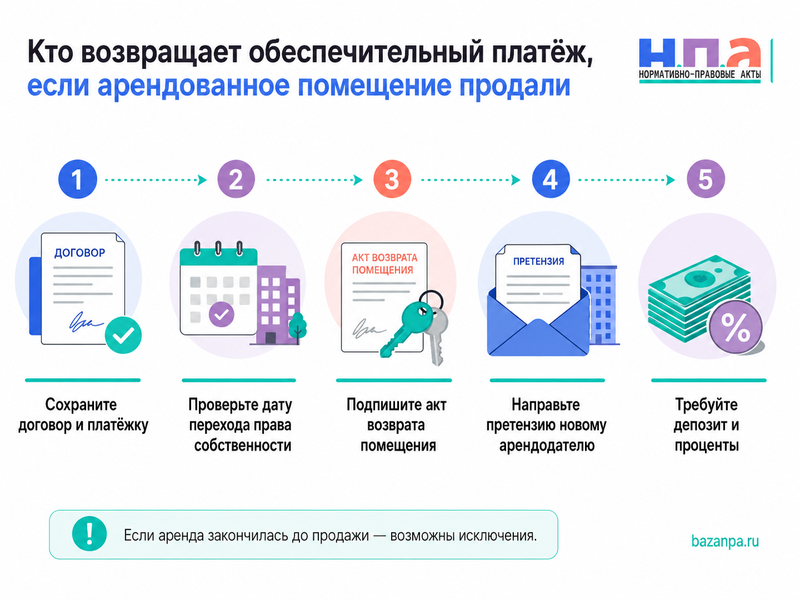 Кто возвращает обеспечительный платёж, если арендованное помещение продали