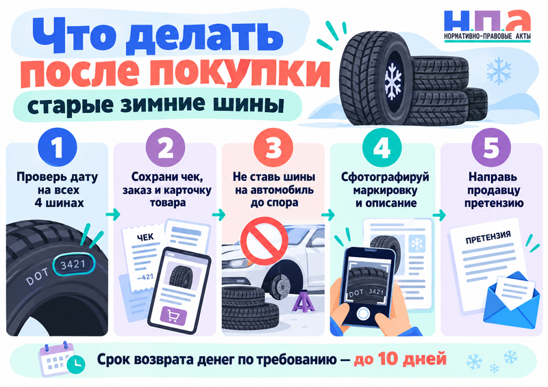 Купил новые зимние шины, а им уже несколько лет - можно ли вернуть