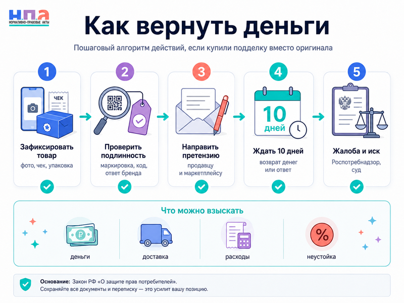 Купили подделку вместо оригинала как вернуть деньги и пожаловаться продавцу