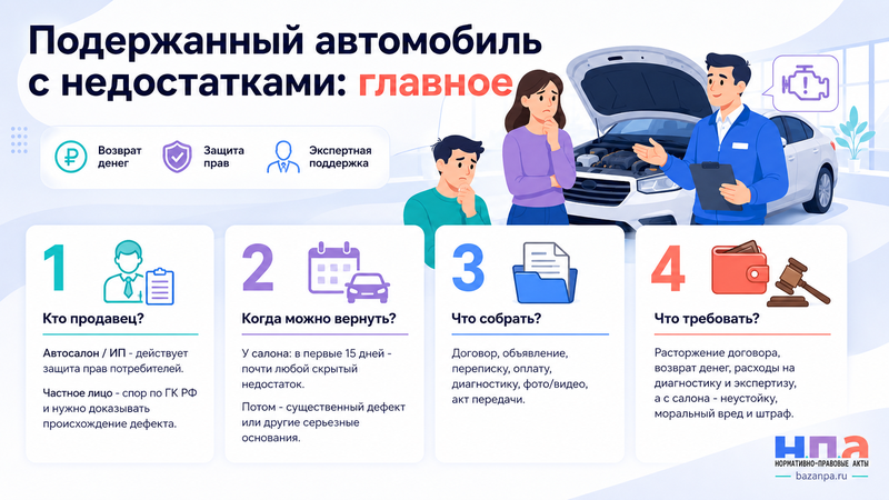 Купили подержанный автомобиль с недостатками как расторгнуть договор и вернуть деньги