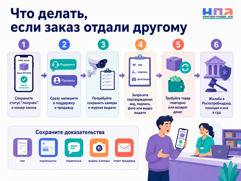 Курьер или пункт выдачи передал оплаченный заказ постороннему человеку, однофамильцу либо без кода подтверждения