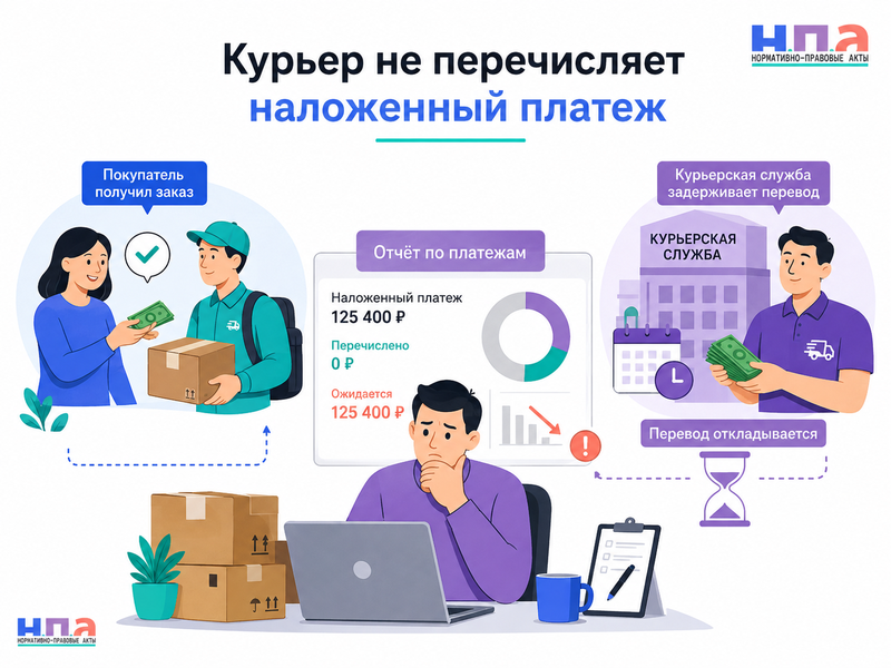 Курьерская служба получила от покупателя наложенный платеж, но не перечисляет деньги интернет-магазину или отправителю