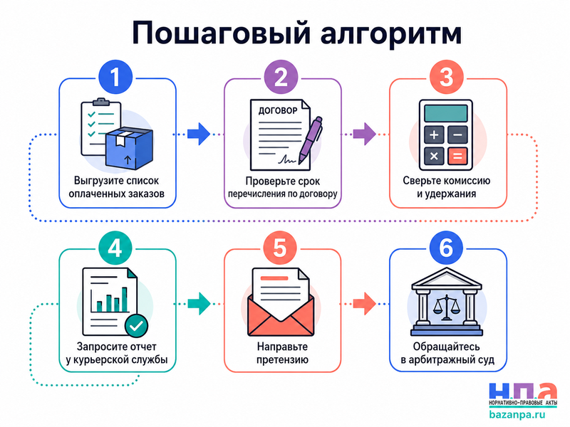 Курьерская служба получила от покупателя наложенный платеж, но не перечисляет деньги интернет-магазину или отправителю