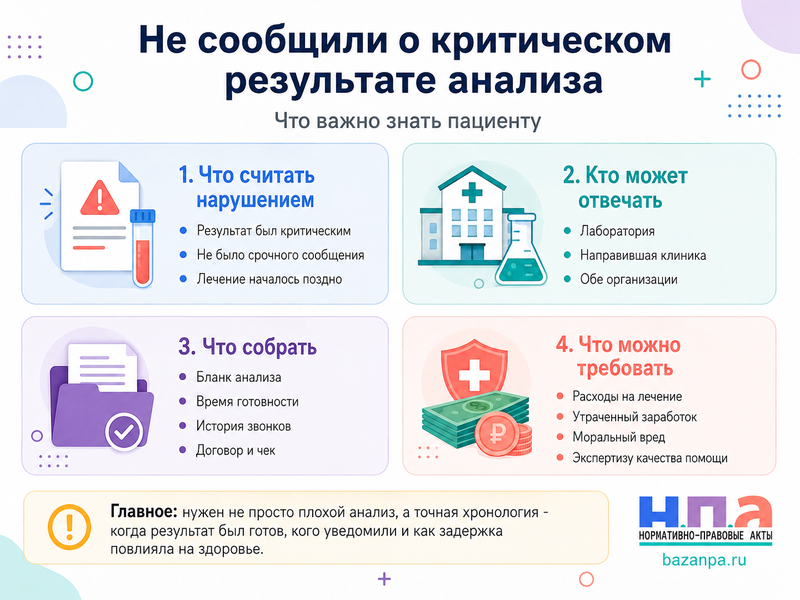Лаборатория не сообщила о критическом результате анализа как взыскать вред