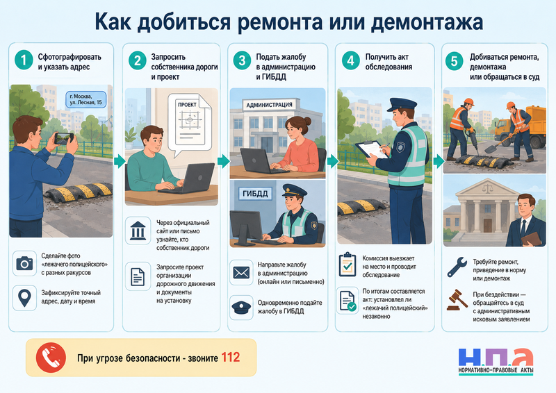 Лежачий полицейский установлен незаконно: нормы, жалоба и порядок демонтажа