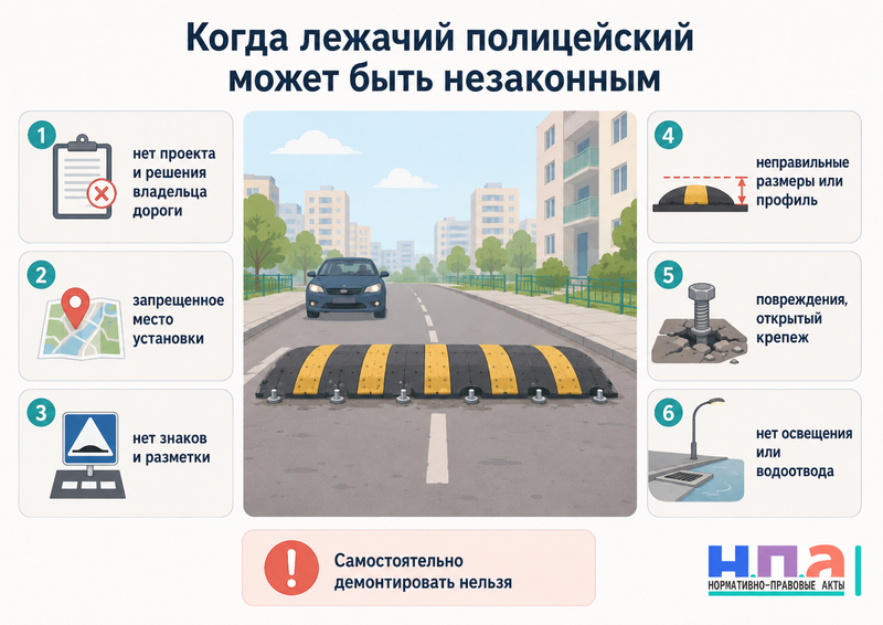 Лежачий полицейский установлен незаконно: нормы, жалоба и порядок демонтажа